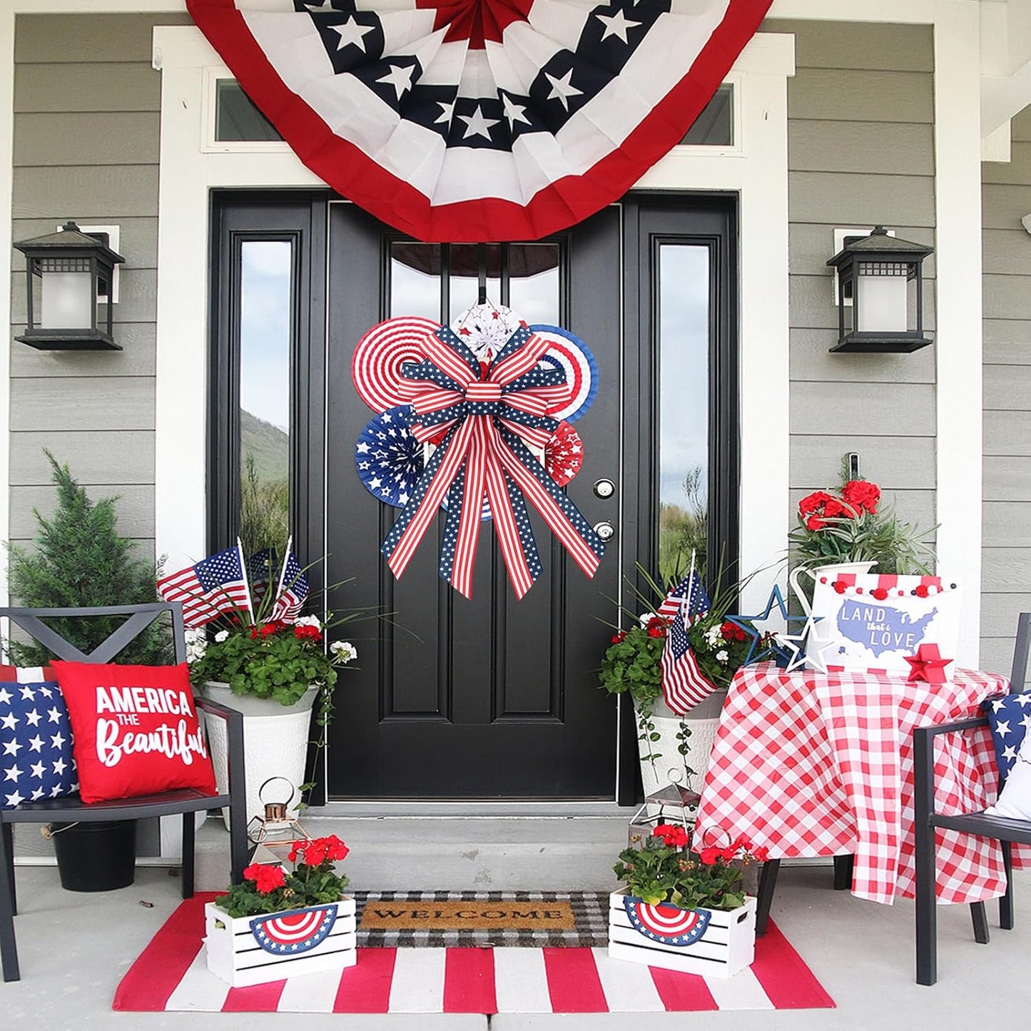 Skiennix Patriotic Wreath Bows - Large Star and Stripe American Flag Design | 20" x 12" for Memorial Day & Labor Day Decor