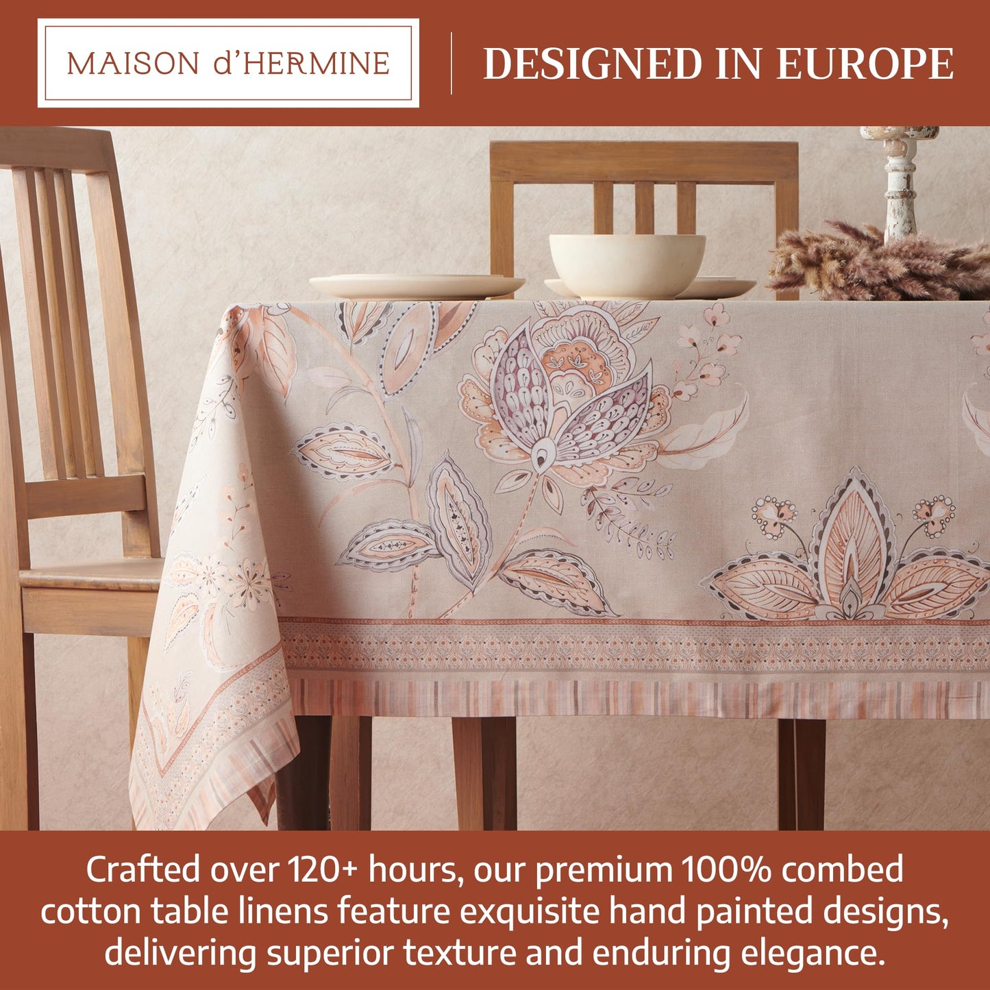 Maison d' Hermine Premium Table Cloth Square Table 100% Combed Cotton 70 x 70 Inches Tablecloth Reusable Decorative for Dining Room, Farmhouse, Home, Party, Festive & Wedding - Society Florals