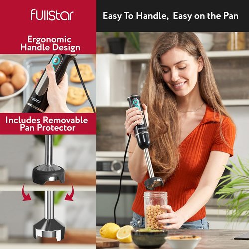 Fullstar Immersion Blender Set - 9-Speed 500W Handheld Electric Mixer for Smoothies | 3-in-1, Black