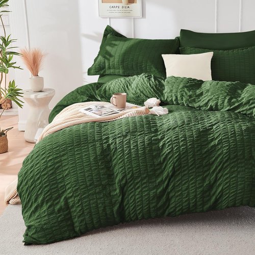 HYMOKEGE Dark Green Comforter Set - Luxury 7-Piece All-Season Bedding Set with Sheets & Pillowcases