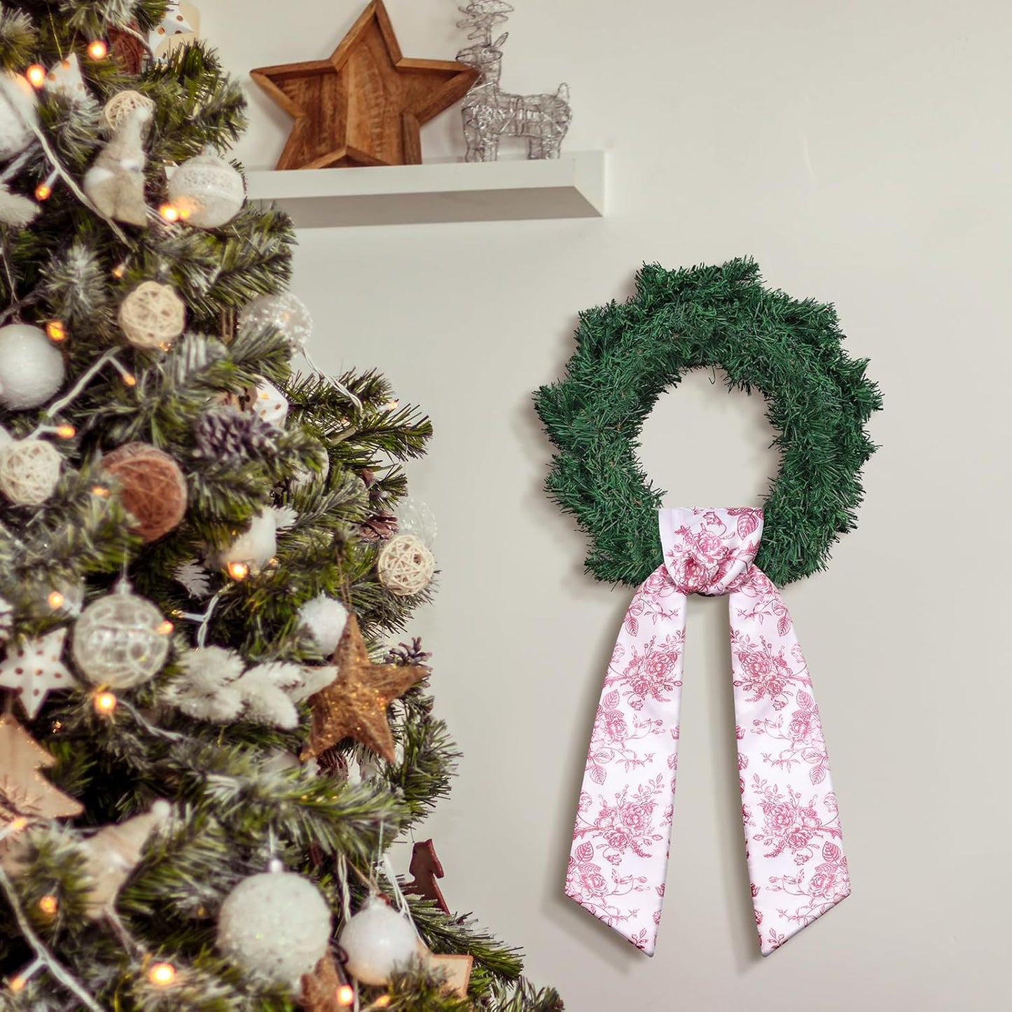 VitalCozy Red Floral Wreath Sash - Elegant Satin Ribbon for Monogrammed Decor | Indoor/Outdoor Use