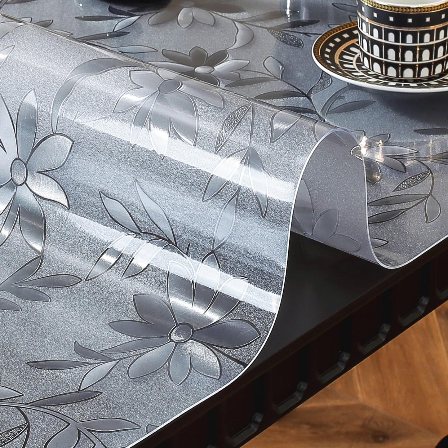 OstepDecor Floral Table Protector 36 x 60 Inch, 1.5mm Thick Plastic Table Cover, Waterproof Dining Tabletop Protector Rectangle Vinyl Tablecloth PVC Desk Pad Mat for Kitchen, Wooden Table