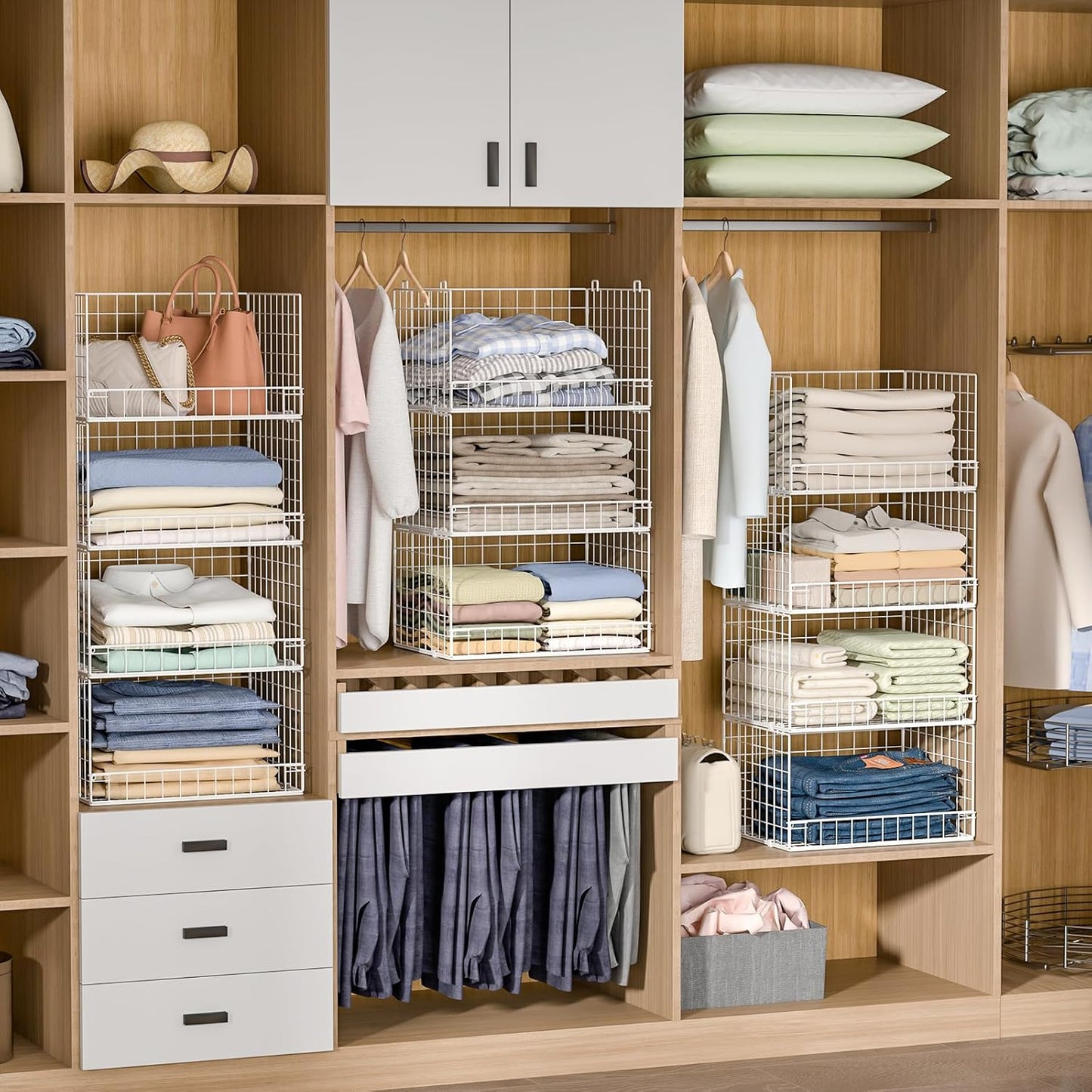 Yociyoga 4-Tier Closet Organizer - Space-Saving Foldable Storage Baskets for Wardrobe - White