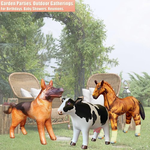 Jet Creations Inflatable Animal Trio: Cow, Horse, German Shepherd, Realistic Livestock Animal, Pets for Party Decoration, Education, Learning, Pool, Birthday, Photo Prop, Ideal for Kids, Adults