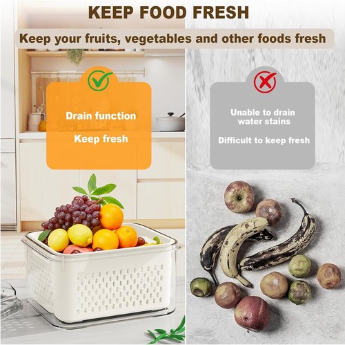 4 Pcs BPA-Free Fruit Storage Containers by [Brand Name] - Leak-Proof Design with Drain Basket | Keep Fruits & Vegetables Fresh