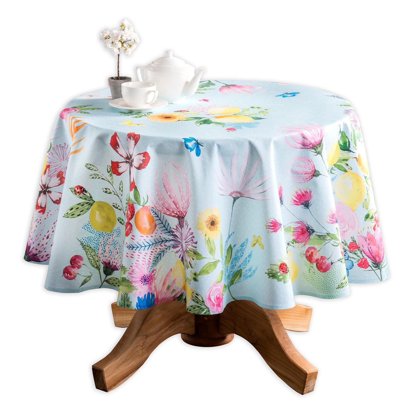 Maison d' Hermine Table Cloth Round Table 100% Cotton 63 Round Inches Tablecloth Reusable Decorative for Dining Kitchen Room Farmhouse Home Gifts for Mothers Day Spring Summer - Jardin D'Ete - Mint