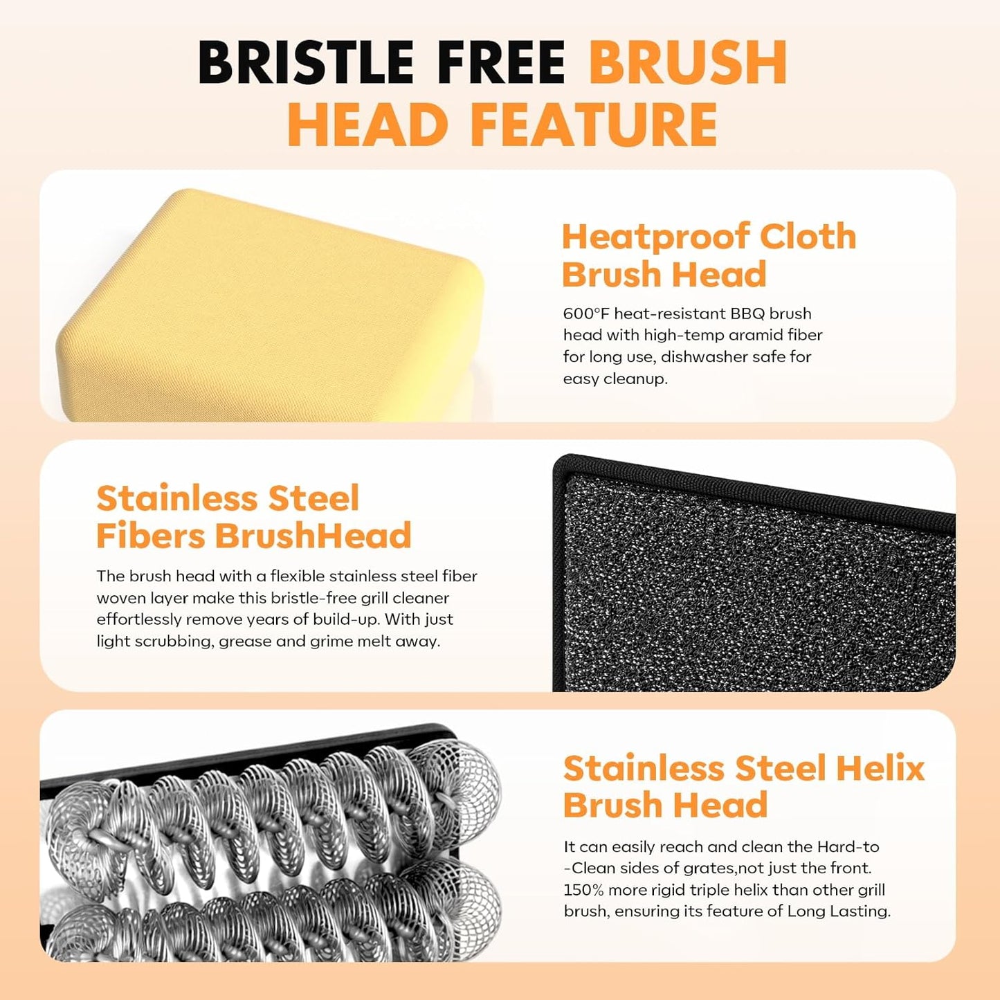 Skiennix Electric Grill Brush - Cordless Bristle-Free BBQ Cleaner with 3 Heads | 240 Mins Runtime (Gray)