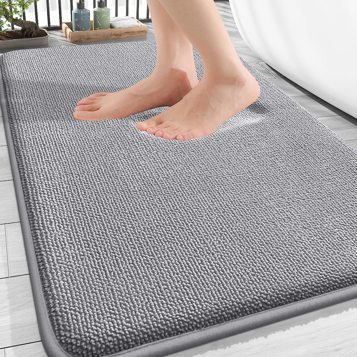 OLANLY Thick Memory Foam Bath Mat Rug - Extra Soft, Non-Slip, Quick Dry | 30x20 Grey Bathroom Accessory