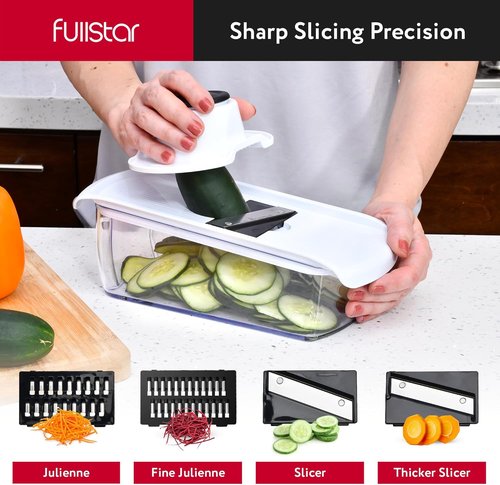 Fullstar Mandoline Slicer - Versatile Vegetable Chopper & Cutter with Container | All-in-One Kitchen Gadget (White/Black)