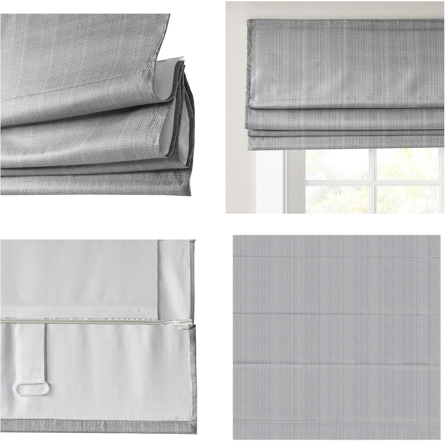 Madison Park Galen Cordless Roman Shade, 31" W x 64" H, Charcoal – Room Darkening, Thermal Insulated, Energy Efficient Window Blind with Subtle Sheen Basketweave Fabric for Privacy