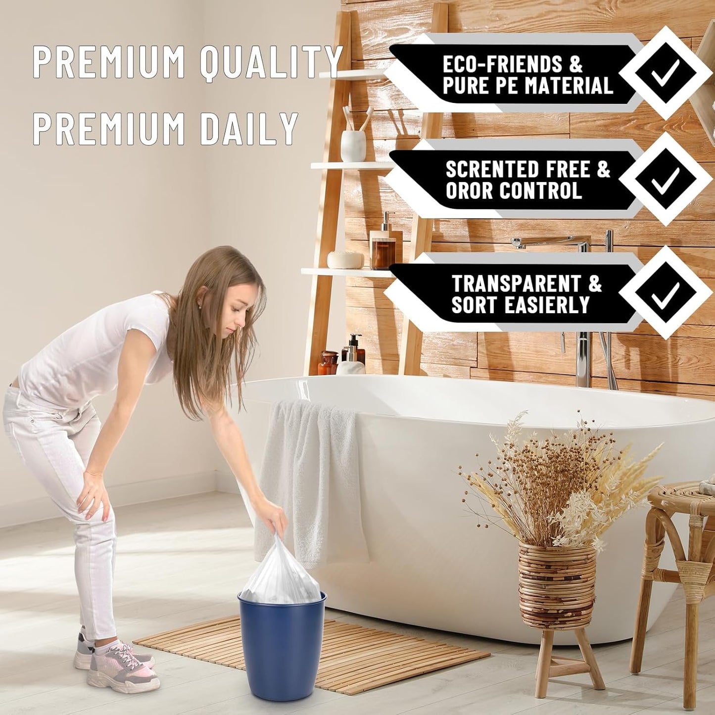 Skiennix 4 Gallon Small Trash Bags - Flexible, Durable & Unscented | 220 Counts, Easy Tearing, Transparent