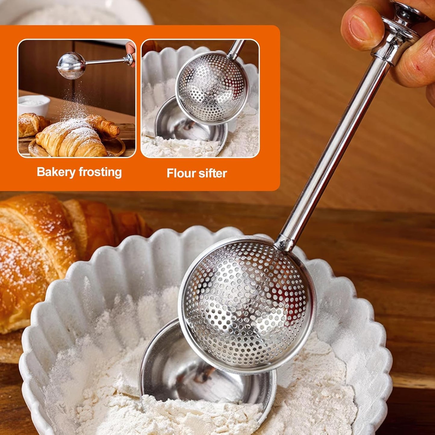 Powdered Sugar Shaker | 18/8 Stainless Steel Duster for Flour, Sugar & Spices - One-Handed Operation