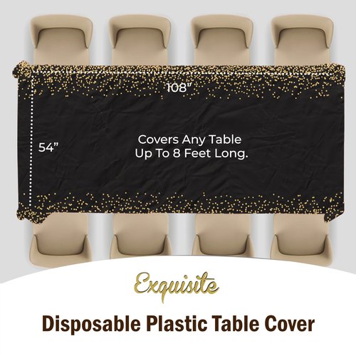 Exquisite 12-Pack Premium Plastic Tablecloth 54in. x 108in. Rectangle - White and Gold