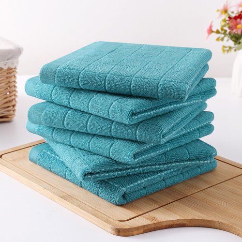 Homaxy 100% Cotton Terry Kitchen Dish Cloths, Ultra Soft and Absorbent Dish Towels for Kitchen, Suitable for Drying and Washing Dishes, 8 Pack, 12 x 12 Inches, Lake Blue