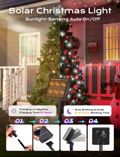 Brightown Solar Operated C6 Strawberry String Lights, 22.64ft 50 LEDs Warm White LED Christmas Fairy Lights, Solar Christmas Lights Outdoor, Christmas Decorations for Christmas Tree, Garden Decor
