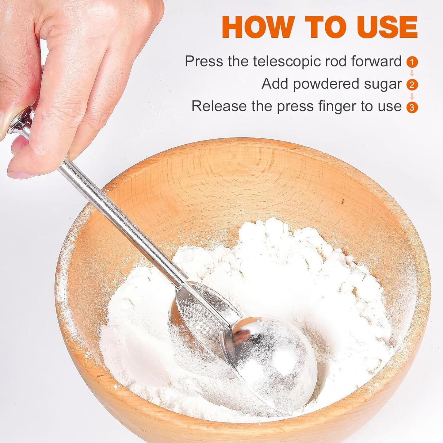 Powdered Sugar Shaker | 18/8 Stainless Steel Duster for Flour, Sugar & Spices - One-Handed Operation