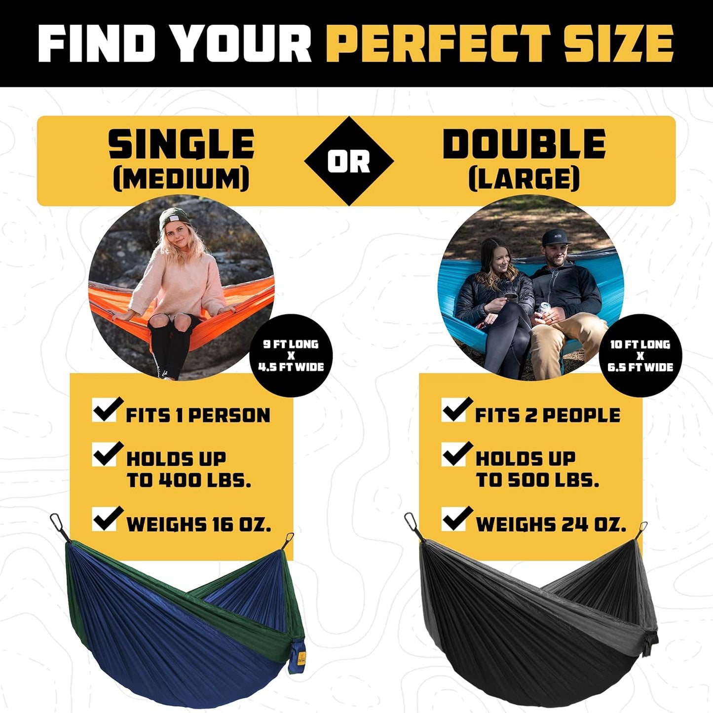 Wise Owl Outfitters Camping Hammock - 500lbs Portable with Tree Straps | Ideal for Travel & Hiking