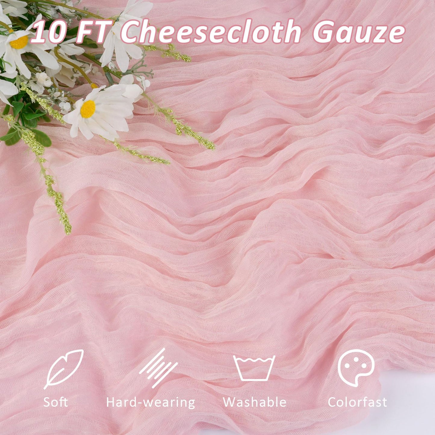 Dusty Pink Cheesecloth Table Runner, 10 FT Boho Rustic Cheese Cloth Gauze, 35x120 Inches Centerpieces Decor for Wedding Spring Easter Baby Bridal Shower Party Decoration, 1 Pack