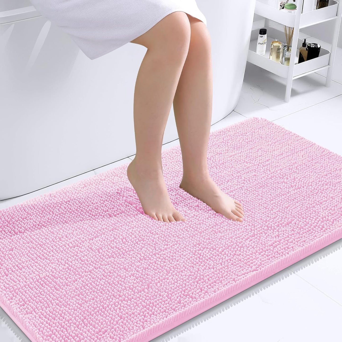 OLANLY Bathroom Runner Rugs - Extra Soft Chenille Bath Mats | Quick-Dry, Machine Washable, 44x24, Pink