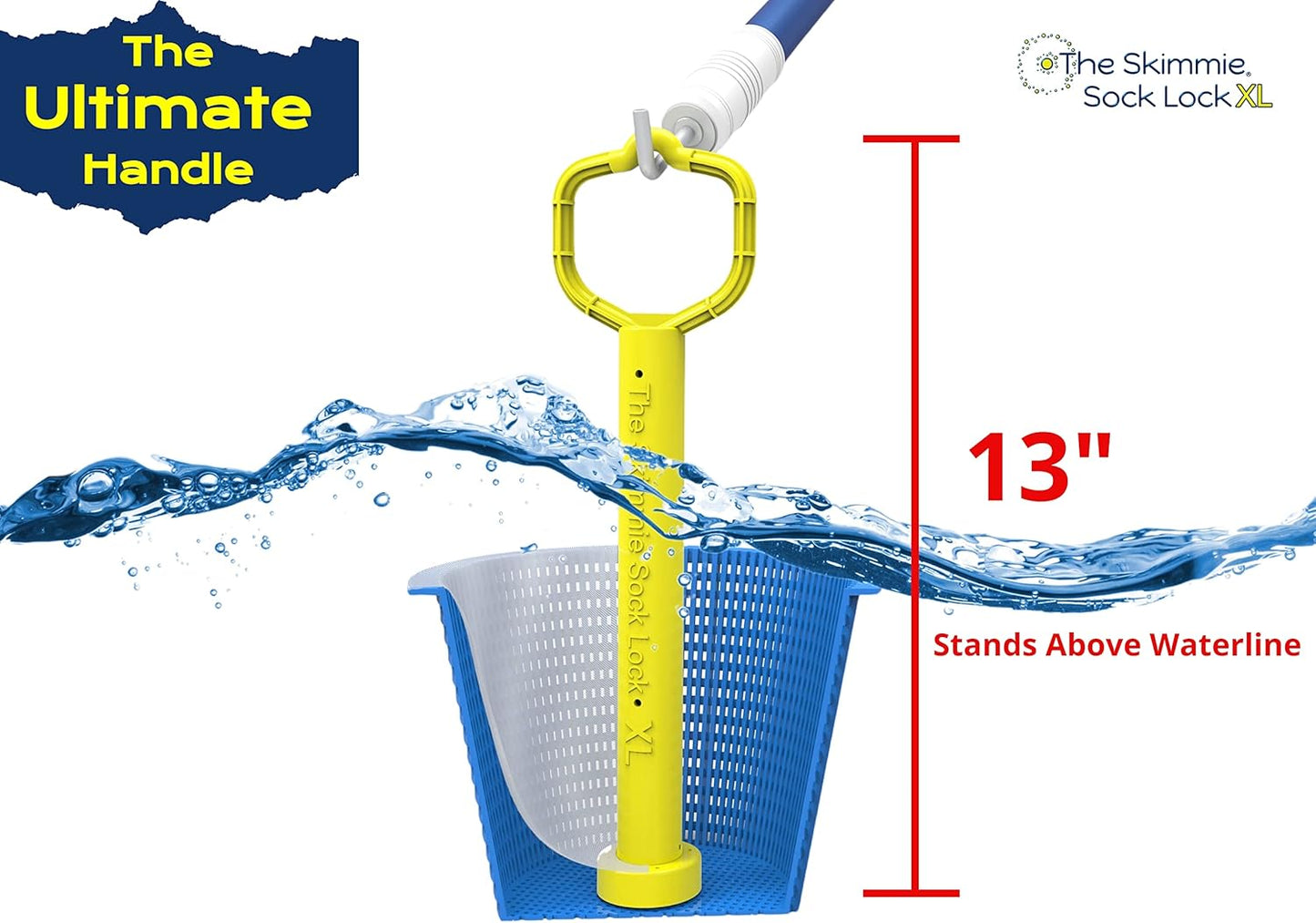 Skimmie Sock Lock XL - Weighted Pool Skimmer Basket Handle | Easy 1/4 Turn Removal | Securely Holds Skimmer Socks