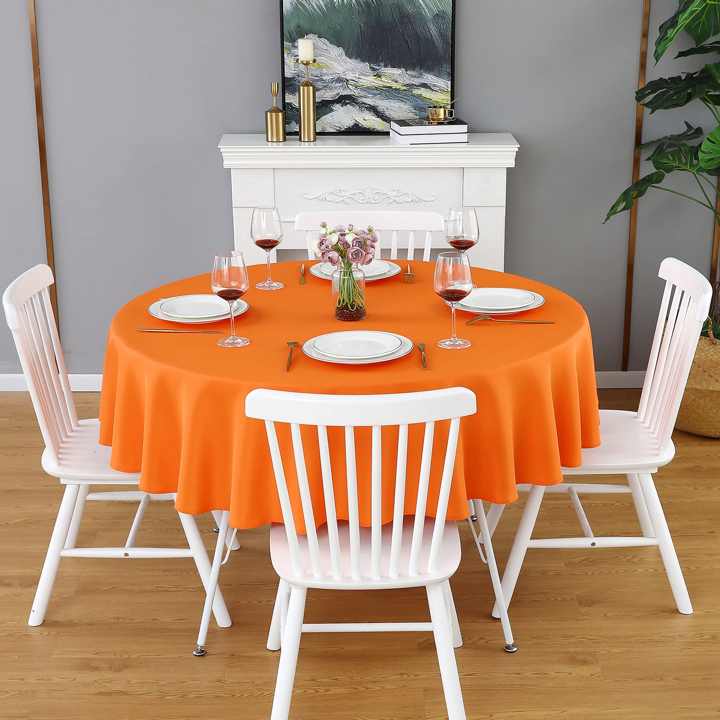 FOLINS&HOME Orange Round Tablecloth 90 Inch Waterproof Heavy Duty Wrinkle Free Polyester Fabric Table Cloth, Spillproof Washable Table Cover for Parties, Camping, Picnic, Banquet, Indoor and Outdoor