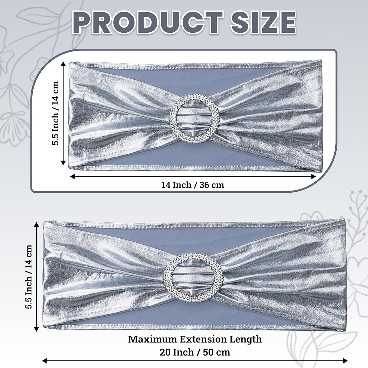 MDS Spandex Foil Chair Sashes - Universal Fit Elastic Stretch Bands with Buckle for Weddings | Metallic Silver - Pack of 10