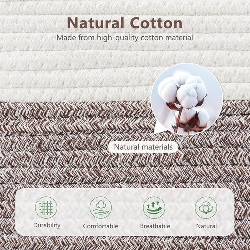 ECDYQXVU Cotton Rope Basket - Woven Storage Baskets with Handles for Shelves | 15x10x9 Inch, White & Brown (2 Pack)