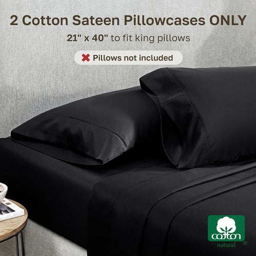 California Design Den King Size Pillowcase Set - 400 Thread Count 100% Cotton Sateen, Soft & Breathable - Black