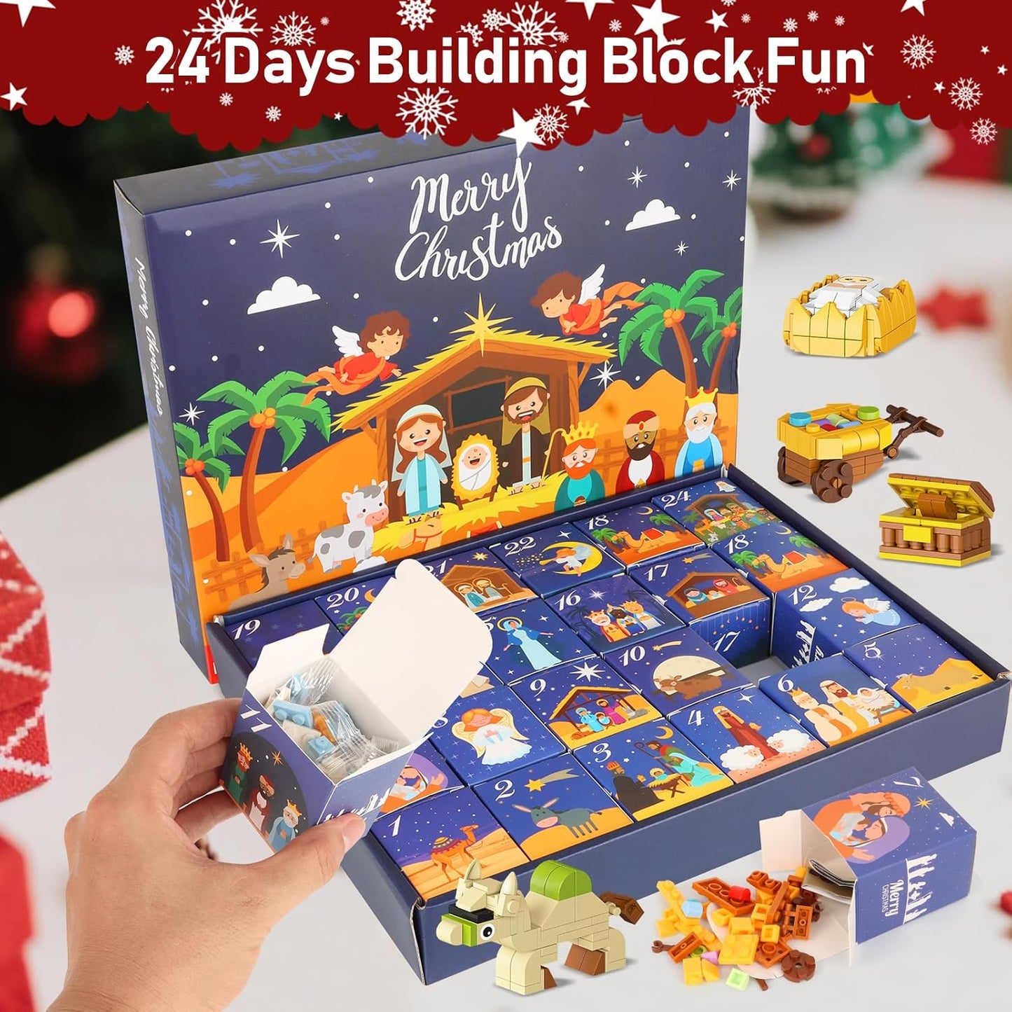 Nativity Building Blocks Advent Calendar 2025 - 24 Days of Christmas Countdown STEM Toy for Ages 6+