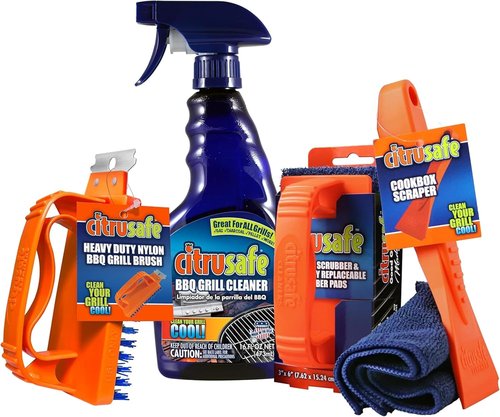 Citrusafe Grill Cleaning Kit - 16oz Cleaner Spray, Scrubber 3-Pack & Nylon Brush | BBQ & Oven Tools
