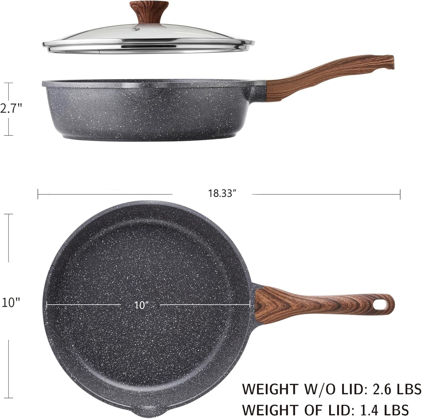 SENSARTE Nonstick Skillet - Deep Frying Pan with Lid & Stay-Cool Handle | 10-Inch Stone Cookware, Induction Compatible