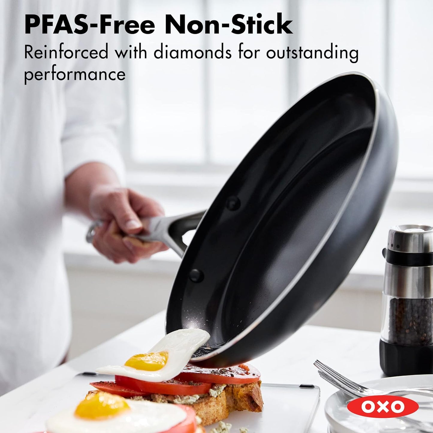 OXO Agility 10" Nonstick Frying Pan - Ceramic PFAS-Free Cookware, Induction Compatible, Black
