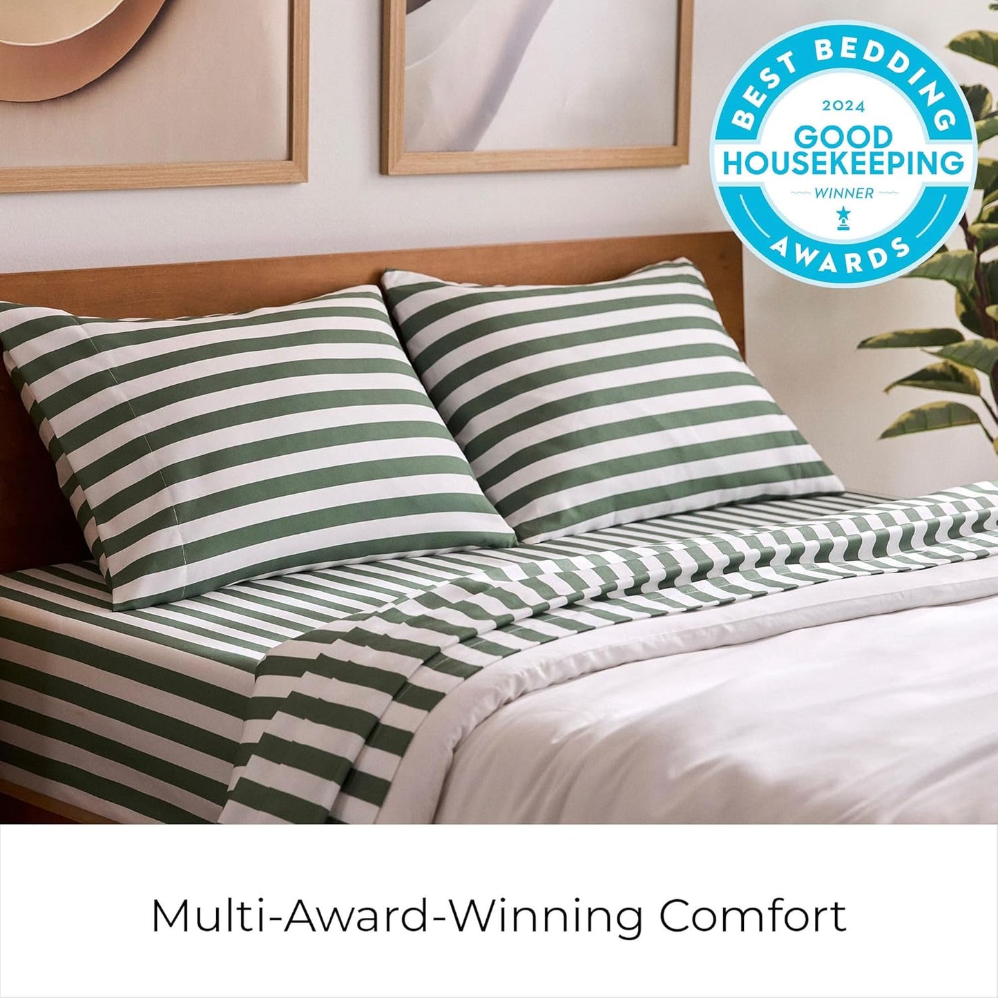 Mellanni Queen Sheets Set - 4 PC Luxury Bedding Collection - Extra Soft, Cooling, Wrinkle-Resistant (Queen, Oxford Stripe Sage)