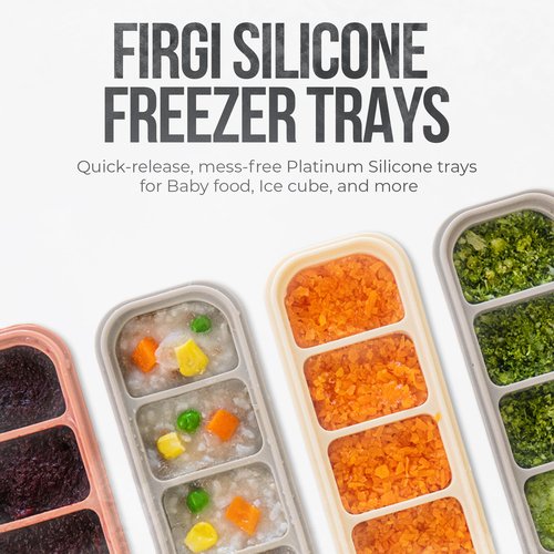 Firgi 0.7 oz/12 Sections Silicone Ice Cube Freezer Tray with Lid, 100% Food-Grade Platinum Silicone,Leak Resistance & Dishwasher Safe for Baby Food Prep,Breast Milk,Purees - Korean Made, Beige