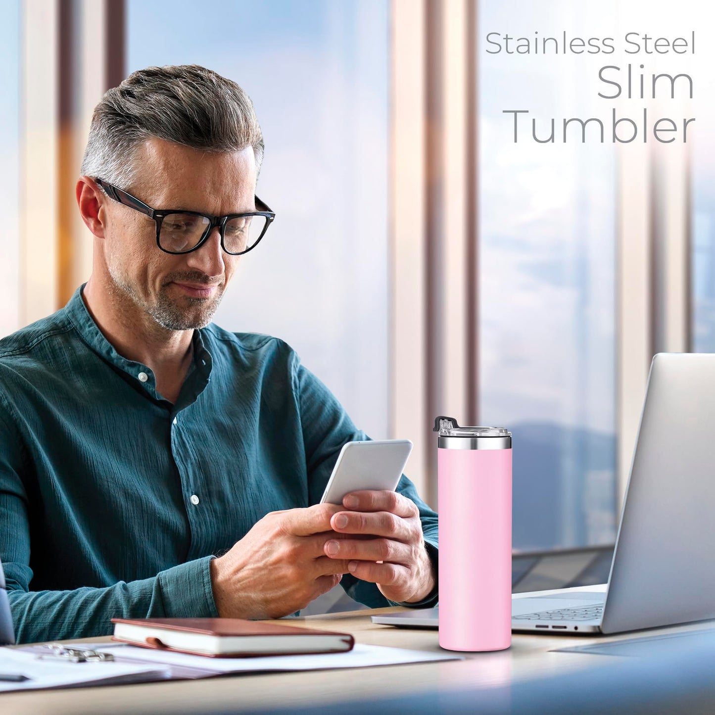 SIPX™ 18 oz Slim Insulated Tumbler with Lid & Straw – Vacuum Insulated Stainless Steel, Leakproof, Cupholder Friendly – Perfect for Iced Coffee, Water & Travel – Pink