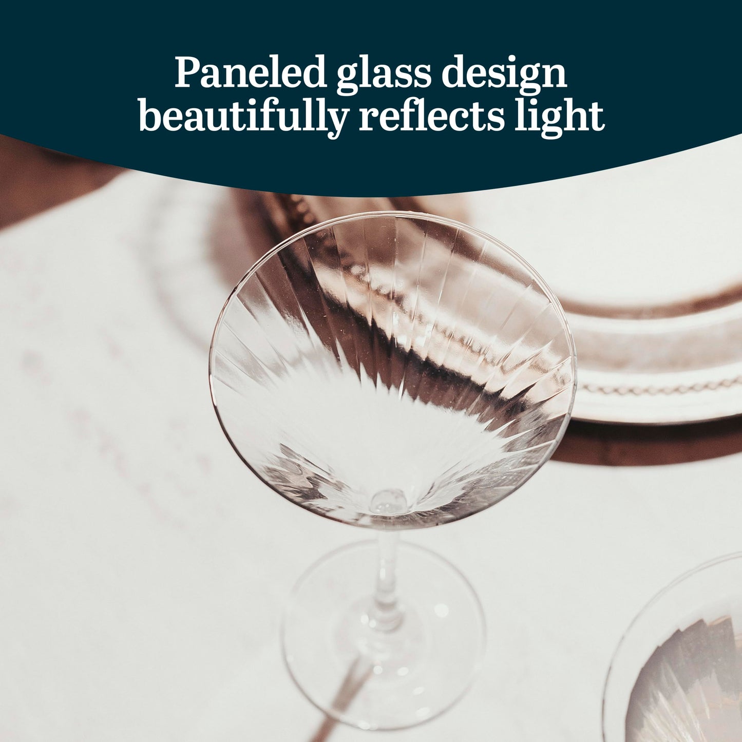 Libbey Paneled Martini Glasses Set of 4, 9.5 Oz Fine Ribbed Modern Martini Glasses, Dishwasher Safe Martini Cocktail Glasses for Cocktail Parties