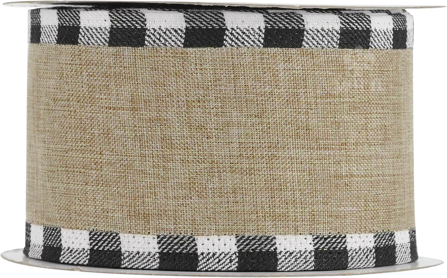 MEEDEE Burlap Christmas Ribbon - 2.5 Inch Wired Plaid with Black & White Edging | 10 Yards for Tree & Wreath Decor