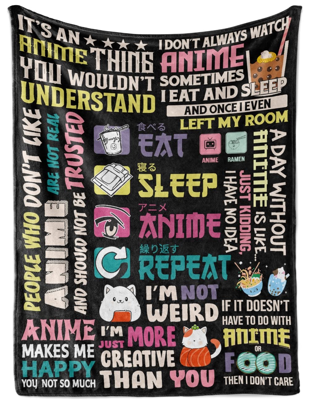 Anime Gifts Throw Blanket, Japan Japanese Kawaii Gift - Eat, 50" x 65"