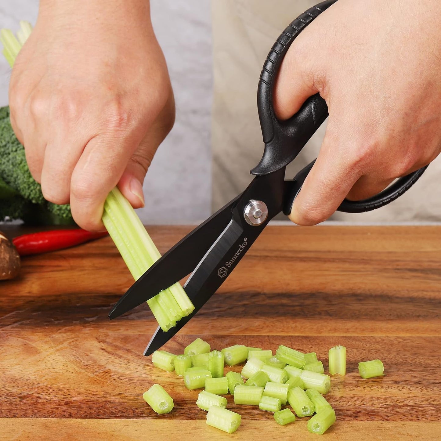 Sunnecko Kitchen Scissors - Heavy Duty Titanium Coated Shears | Micro Serrated Blades, Detachable Design
