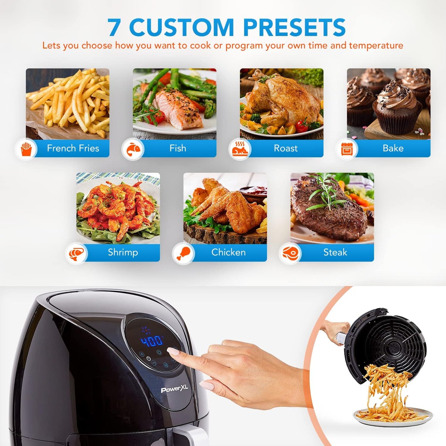 PowerXL Air Fryer 7 QT Maxx Classic - Versatile Cooking, Crisping & Roasting | Nonstick Black Finish