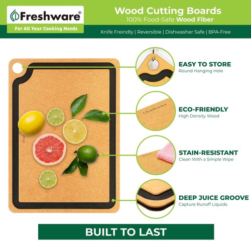 Cutting Board for Kitchen Dishwasher Safe, Wood Cutting Board, Premium Wood Fiber, Juice Grooves, Non-Porous, Reversible, Extra Large, 17.3 x 12.8-inch, Natural Slate
