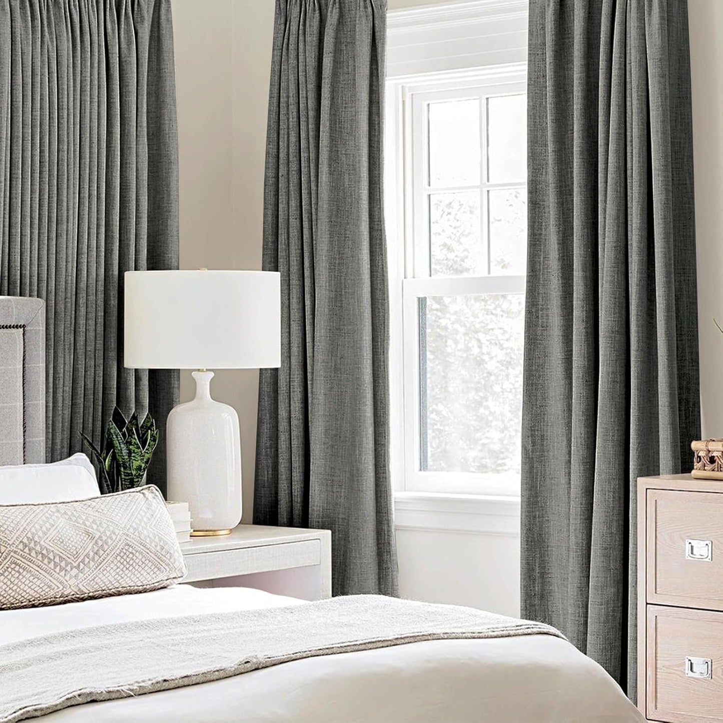 MIULEE Blackout Curtains - 100% Thermal Insulated Dark Grey Drapes | Luxury Linen Texture, 52x45 Inch (2 Panels)