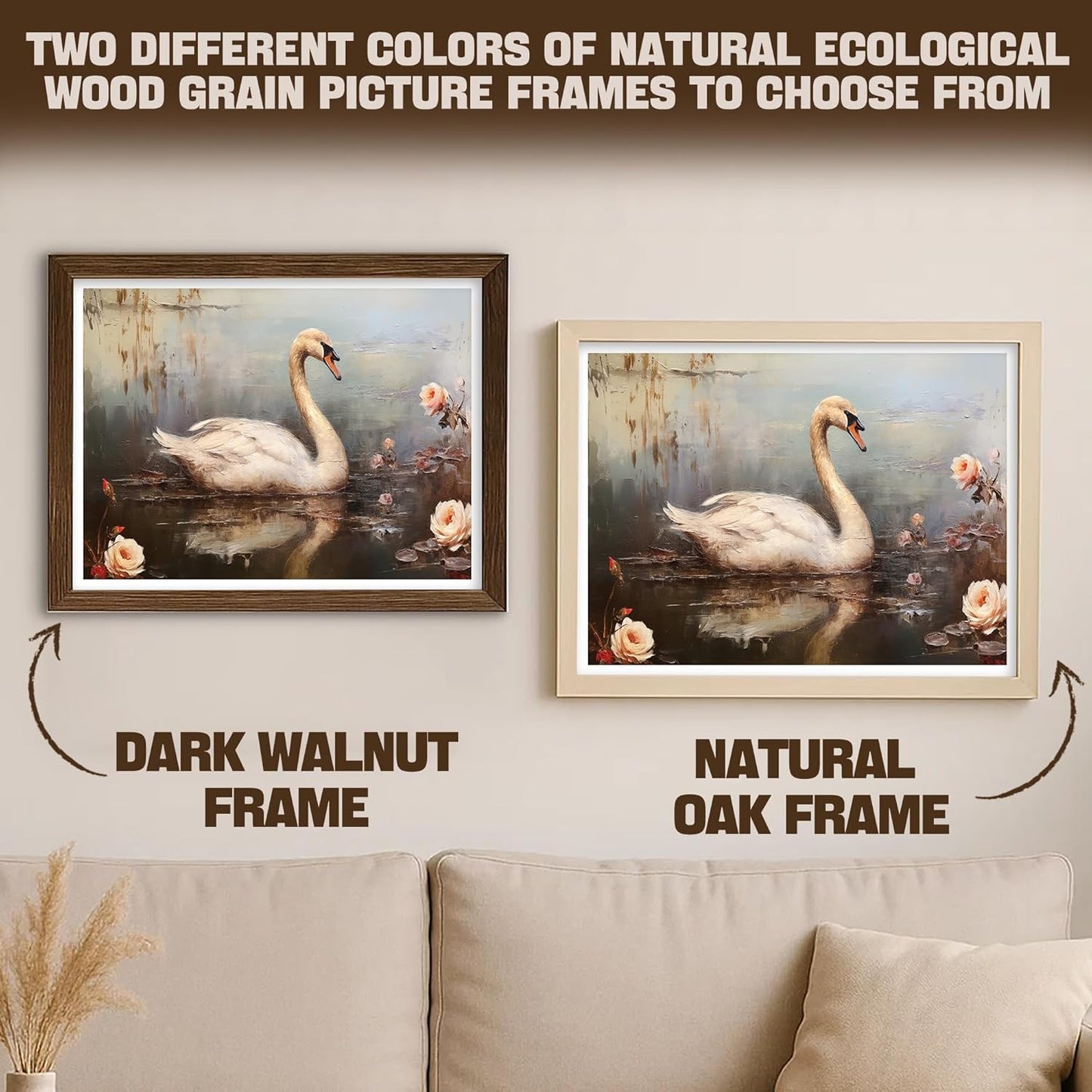 TABINDEX Vintage Framed Wall Art - Rustic Swan Canvas Print for Bedroom & Living Room | 8x12 Inches