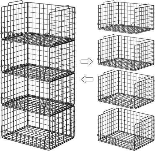4-Tier Closet Organizers by [Brand Name] - Sturdy Metal Storage Bins for Space-Saving Wardrobe | Black