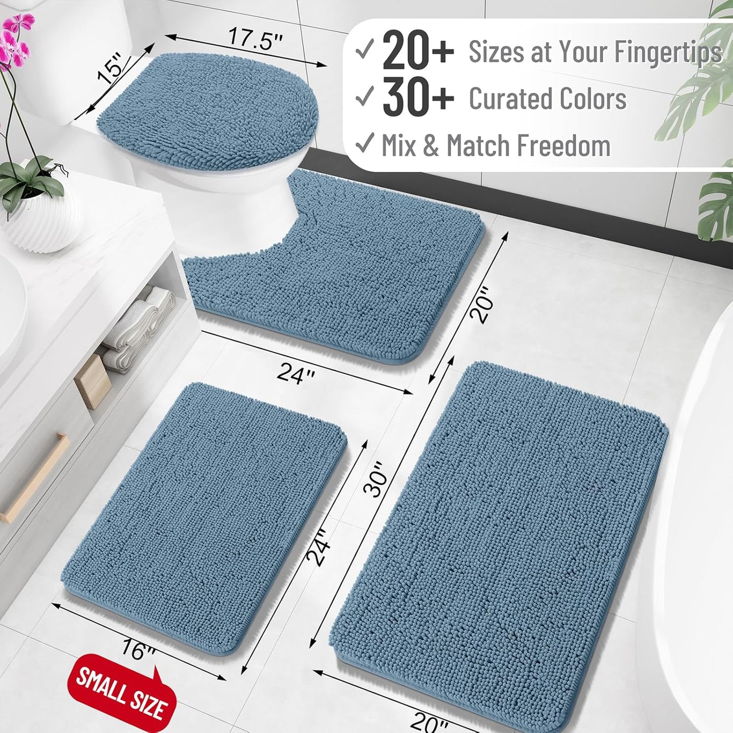 OLANLY Bathroom Rugs - Extra Soft Chenille Bath Mats | Quick-Dry, Machine Washable, 36x24, Airy Blue