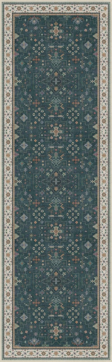 Regine Switzerland Dark Green Kitchen Runner Rug - Washable, Non-Slip Rubber Backing, 2'6"x8'