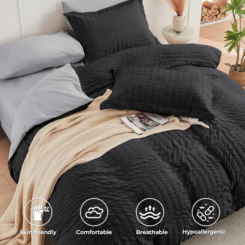 HYMOKEGE Twin XL Comforter Set - All Season Luxury 5-Piece Bedding Set in Black & Light Grey