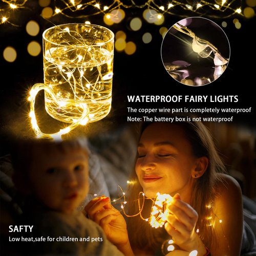 chzk 8 Pack Fairy Lights 7Ft 20 LED Twinkle String Lights 3 Modes Battery Operated Waterproof Firefly Starry for Mason Jar Wedding Birthday Party Table Centerpieces Bedroom Christmas,Warm White