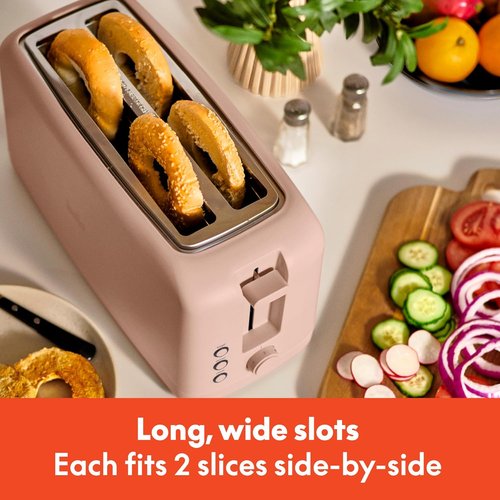 Bella 4-Slice Slim Toaster - 10” Long Slot with 6 Shade Settings, Reheat & Cancel Functions | Blossom Color