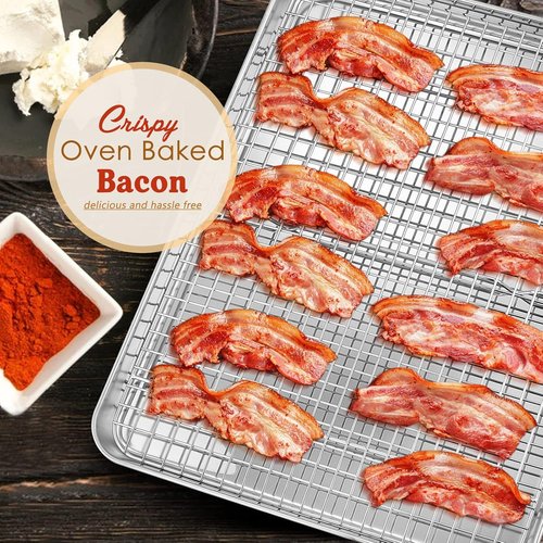 E-far Half Sheet Baking Pan Set - 18”x13” Stainless Steel Cookie Sheet with Wire Cooling Rack - Dishwasher Safe